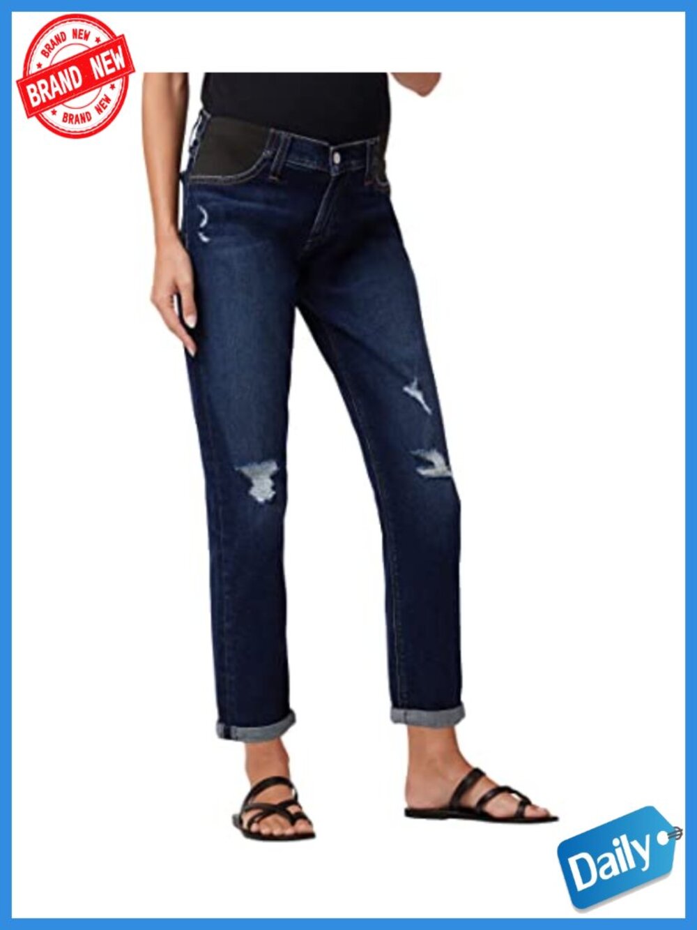 Maternity Boyfriend Jeans Mid Rise Skinny Stretch Denim Zip Fly 5 Pocket